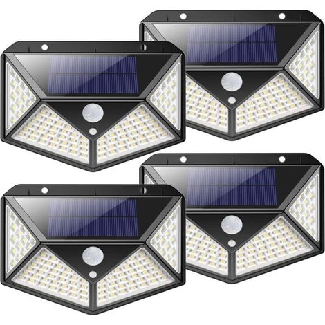 Lampe solaire d'extérieur 100 LED 2200mA Capteur de mouvement d'éclairage solaire extérieur, puissant projecteur solaire sans fil, lumière solaire avec 3 modes d'éclairage pour jardin, cour - paquet d (1/5)