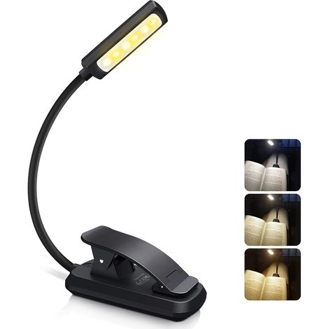 EASYCOMFORT Lampe de Lecture LED, Rechargeable Liseuse Lampe 6 LED (Blanc Froid/Jaune Chaud) 3 Mode Luminosité, 360° Cou Flexible Liseuse pour Livre au Lit, Pince Lampe Livre pour Lecture Nocturne Vo (1/5)