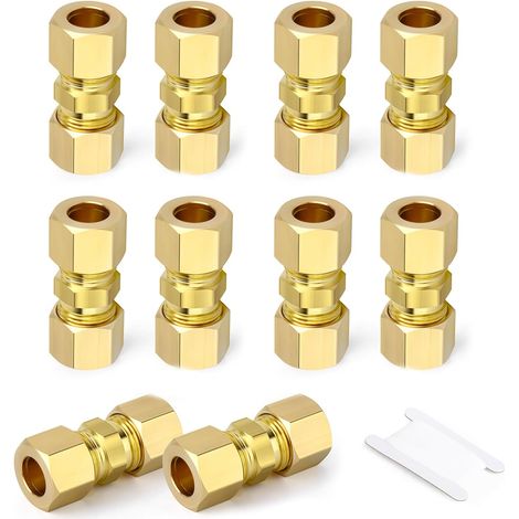 10 Pcs Raccord à compression en laiton, 6mm Raccord droit Union double, Connecteur à double bague pour tubes en cuivre, plastique et aluminium (1/5)