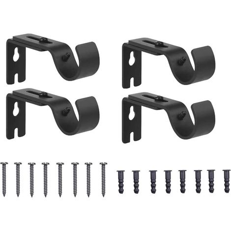 Ensemble de supports pour tringle à rideaux, 4 pièces, supports métalliques, crochets réglables, supports robustes, vis de fixation incluses, pour rideaux et tapisseries.