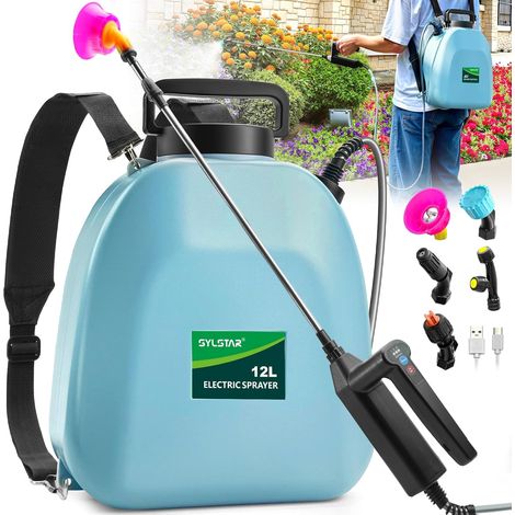 Pulverisateur Electrique 12L, 3 Vitesses de Jardin avec Indicateur, 7.4V Puissant Pulvérisateur à Batterie 5 Buses, Dos pour Pelouse Cour - (1/5)