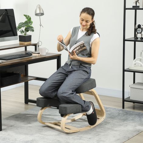 Tabouret ergonomique à genoux, tabouret rembourré pour une posture saine, en bois de bouleau, capacité de charge 120 kg, gris foncé (1/5)