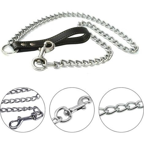 Hundeleine Hundekette Griff aus PU Leder Metall Hunderassen für Welpen, kleine und mittelgroße Hunde 120 cm Braun