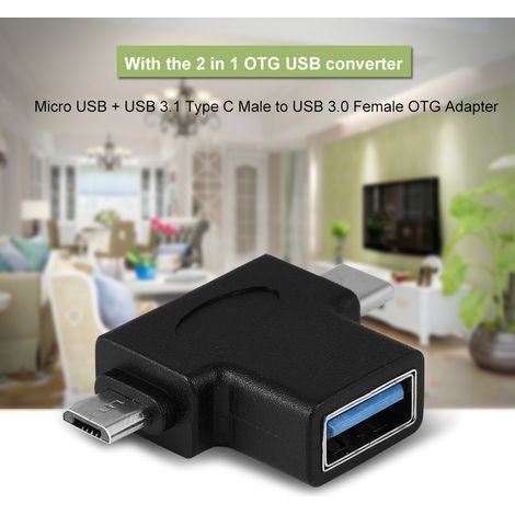 Mini adaptateur convertisseur OTG 2 en 1 Micro USB 3.1 Type C mâle vers USB 3.0 femelle