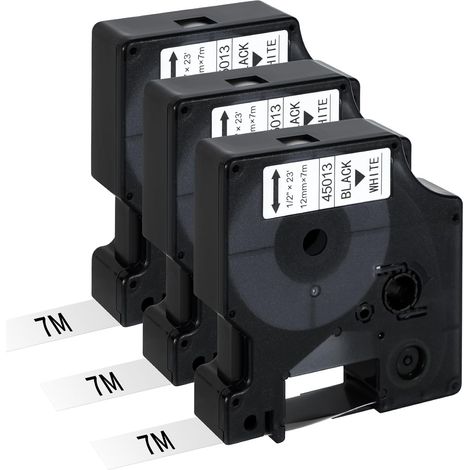 Pack of 3 Compatible with Dymo Refill Tape D1 12mm x 7m Label Maker 45013 S0720530 for Dymo Labelmanager 160 210D 280 360D 420P Label Point 150 350 (1/4)