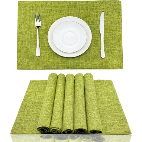 Set mit 6 Tischsets aus Baumwolle/Leinen, 33 x 48 cm, dick, knitterarm, maschinenwaschbar, hitzebeständig, grasgrün