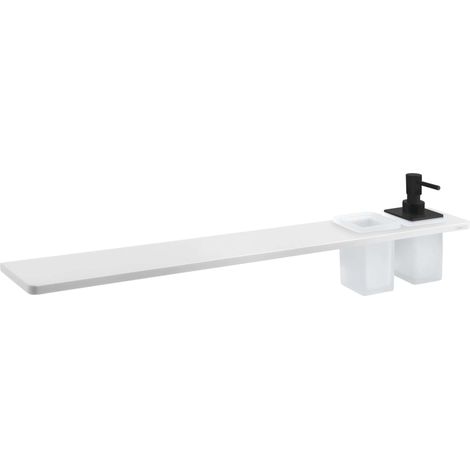 Sapho Abeline - Mensola con dispenser e bicchieri, lunghezza 80 cm, bianco opaco/nero AE802-0101-03 (1/4)