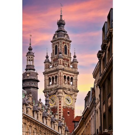 Tableau sur toile Beffroi du Palais de la Bourse de Lille 30x45 cm - Impression sur Toile Murale Décorative - Image imprimée en HD sur Toile - Toile sur Châssis en Bois FSC - Fabriqué en France (1/5)
