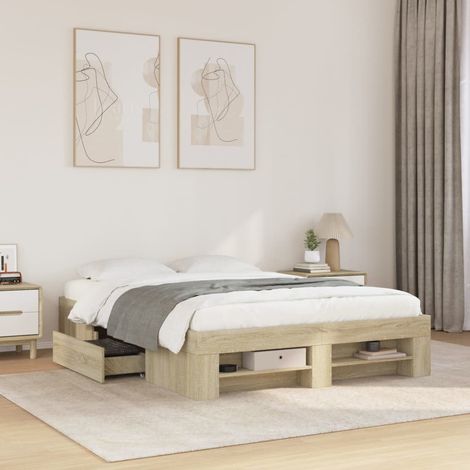 Cadre de lit sans matelas chêne sonoma 140x190 cm (1/5)