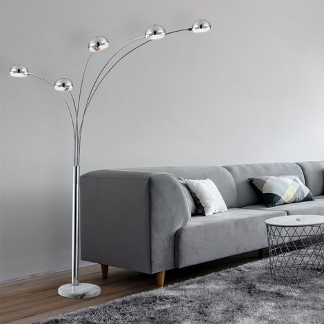Etc-Shop – Lampadaire LED 15W en chrome avec base en marbre – Éclairage blanc chaud – Interrupteur à pied – 1500 lumens