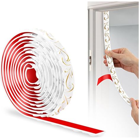 Lntyq Bande Décorative en PVC, 100cm×2.5cm, Bordure de Papier Peint 3D, Frise Murale Adhesive, Convient our les Linteaux, les Plinthes, les Armoires, les Revêtements Muraux(Or Blanc)