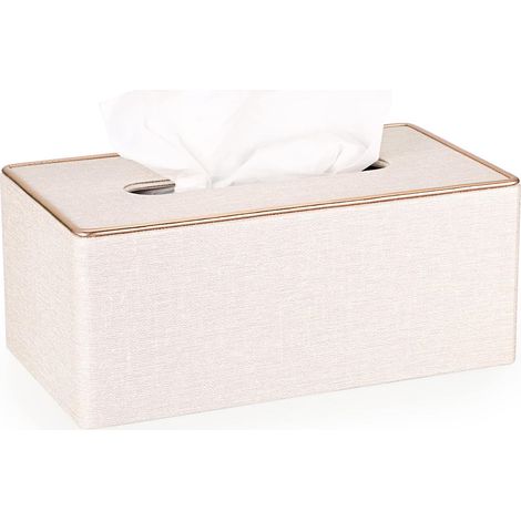 Box aus PU-Leder und beigefarbenem Leinen mit Goldrand – elegant, für Schlafzimmer/Büro/Wohnzimmer