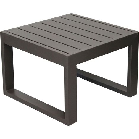 Tavolino basso quadrato 45x45 cm da esterno giardino per salotto con struttura in alluminio e piano effetto doghe Milos - DarkGray