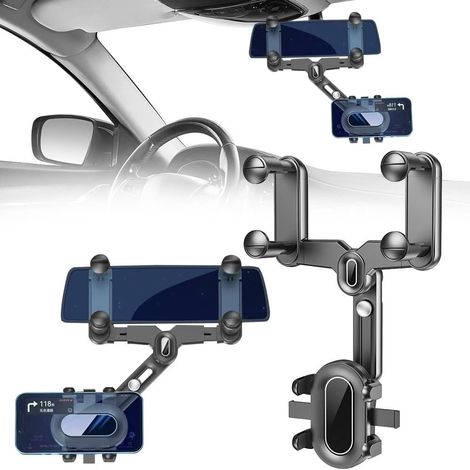Supporto per telefono da auto con specchietto retrovisore, supporto per telefono cellulare girevole e retrattile di ultima generazione, supporto per braccio girevole a 360° per auto, per smartphone di