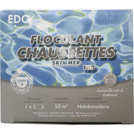 EDG – Floculant spécial skimmer en chaussettes – Boîte de 8 cartouches 125g – Améliore la filtration et neutralise les phosphates