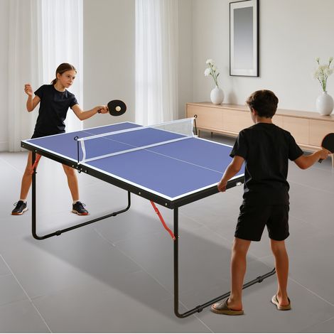 Mesa de ping-pong plegable 137 cm con red, 2 palas y 3 pelotas, azul DESVIAE (1/5)