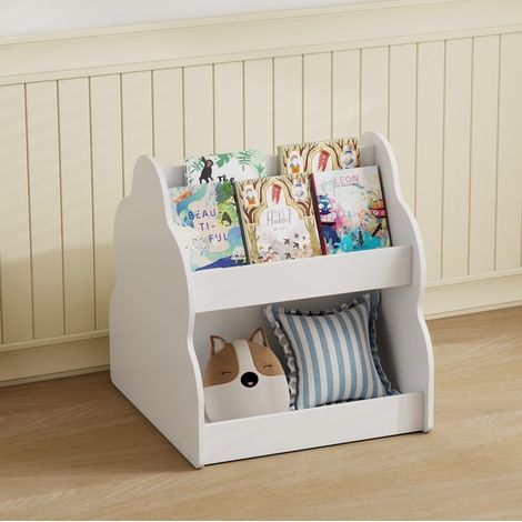 Librería infantil doble cara con ruedas, 4 compartimentos, 54 x 50 x 56 cm, blanca OKMYHOME (1/5)