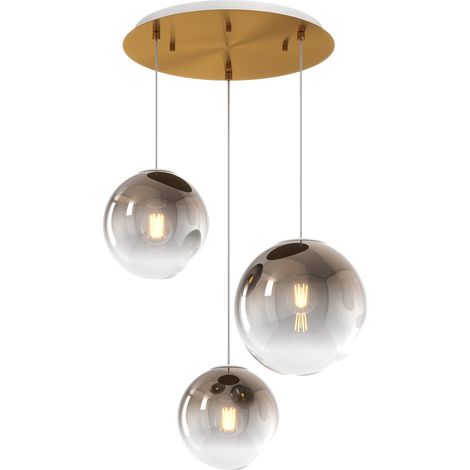 Lampadario Moderno Big Eclipse Metallo Ottone Satinato Vetro Bronzo 3 Luci E27