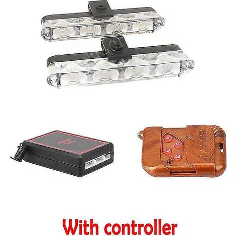 Gyrophare 12 V 2x4 LED avec télécommande sans fil pour ambulance, gyrophare stroboscopique d'urgence pour voiture, feu extérieur - 1 bleu, 1 jaune - Avec contrôleur (1/5)