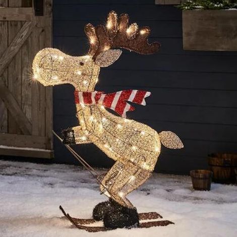 Ciervo navideño con luces LED: ideal para decoración exterior (patio, césped, porche) o para uso interior crea un ambiente invernal brillante y festivo. (1/4)