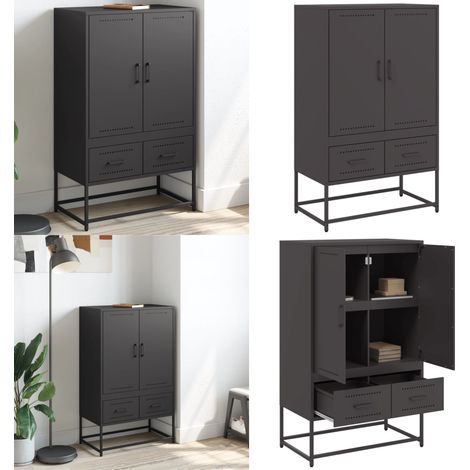 Buffet haut noir 68x39x111,5 cm acier - Buffet Design - Meuble Rangement - Armoire Haute - Buffet Moderne - Mobilier Salon - Home & Living (1/5)
