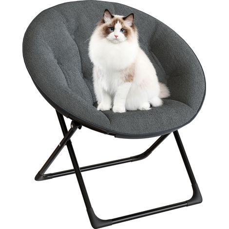 Chaise Lune Pliante en Fausse Fourrure – Grand siège Rond Confortable, Cadre robuste en métal noir, idéale Chambre, Salon, étude ou dortoir – Gris 100 (Douillet 1218) Pieds Noirs (1/5)