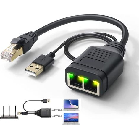 Splitter Ethernet 1 à 2 Splitter Internet - Diviseur réseau femelle à double femelle RJ45, connecteur distributeur LAN haute vitesse 100Mbps (1/5)