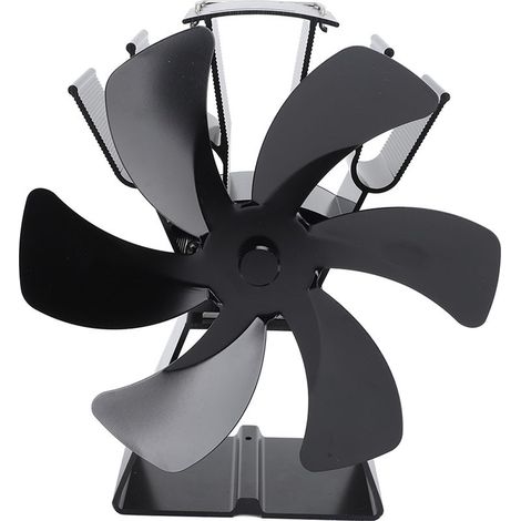 Ventilateur de poêle à chaleur à 6 pales en alliage d'aluminium, commande manuelle, cheminée de bureau pour poêles à bois, brûleurs à bûches à granulés, noir (1/5)