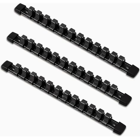Lot de 3 Porte-Douilles 1/2" (12,7 mm), Rail de Rangement avec 36 Clips, Support pour Douilles Métriques et SAE, Organisateur pour Boîte à Outils, Garage et Atelier (1/5)