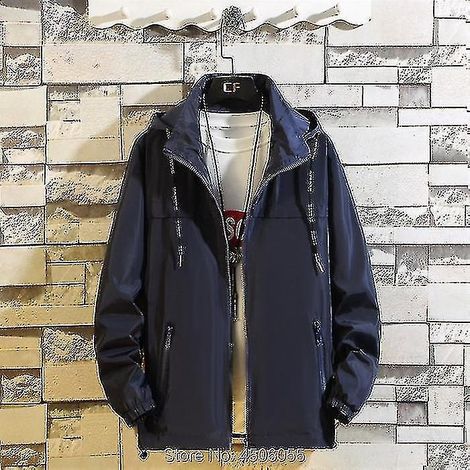 Veste coupe-vent fine à capuche pour homme, grande taille (6XL, 7XL, 8XL), idéale pour le printemps et l'automne. Style streetwear, fermeture éclair, vêtements de sport décontractés. Couleur : bleu. (1/5)