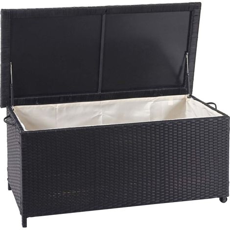 Coffre à coussins en polyrotin, HWC-D88, coffre jardin  Premium noir, 51x100x50 cm, 170l