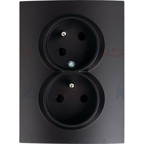 Double prise encastrée type E – 2 sorties – noire mate – protection contacts (1/2)