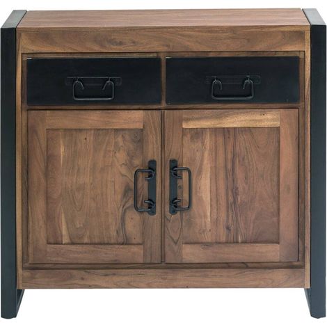 Made In Meubles – Buffet en bois d'acacia 100 cm – 2 tiroirs avec façade métal – 2 portes avec étagère – Style industriel moderne (1/5)