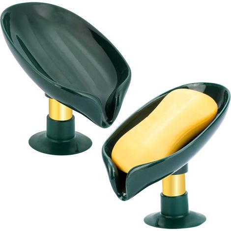 2 Pièces, Porte Savon en Forme de Feuille élégante, Boîte à Savon Auto-videur, Porte Savon Ventouse, Support de Plateau en Plastique pour Douche