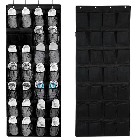 Scarpiera da appendere alla porta,scarpiera da appendere dietro la porta,contenitore per scarpe sospeso,28 scomparti,camera da letto (nero)