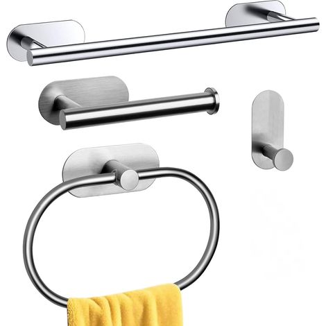 Ensemble de matériel de salle de bain 4 pièces, barre porte-serviettes de salle de bain en acier inoxydable, porte-papier toilette, crochet porte-serviettes