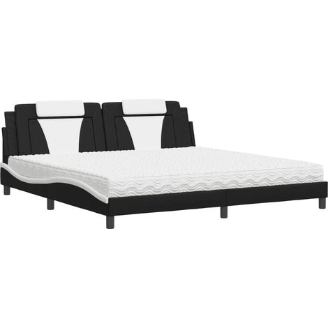 vidaXL Letto Viana con Materasso Nero e Bianco 200x200cm in Similpelle (1/5)