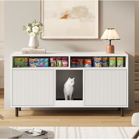 Katzenklo-Schrank mit Streumatte, 120 x 50 x 66 cm, weiß (1/5)