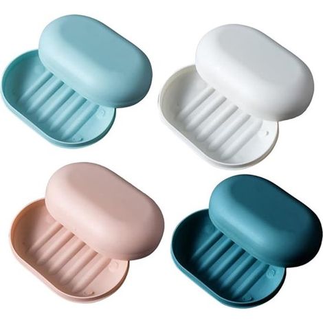 Set portasapone da 4 pezzi, scatola portasapone con coperchio, portasapone portatile, accessori da bagno, formato da viaggio per vacanze e viaggi, 11 x 8 x 4 cm K (1/5)