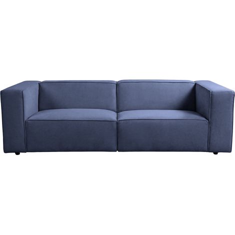 BASIL - Canapé droit tissu lisse 3 places Bleu (1/5)