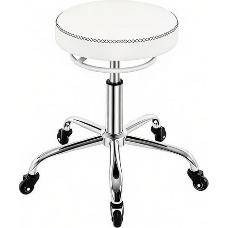 Taburete de oficina giratorio con ruedas, altura regulable, de PU y metal blanco MODENUIT (1/5)