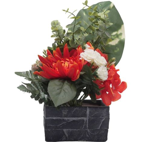 Jardinière pot beton Chrysanthème, Hortensia, Dahlia et eucalyptus Orange - couleur: Orange