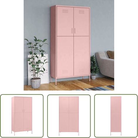 The Living Store Garde-robe Rose 90x50x180 cm Acier - Armoire - Meuble De Rangement - Placard - Dressing - Wardrobe (1/5)