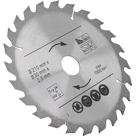 Lame de scie circulaire 210 mm en carbure, 24 dents pour coupe précise bois et plastique, compatible scie à onglet et scie de table. (1/5)