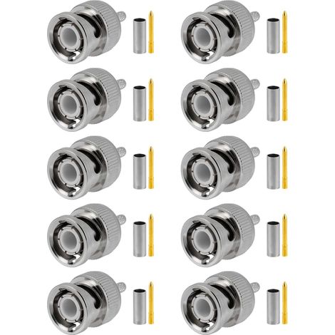 10 PCS BNC Connecteurs 50 Ohm BNC Connecteur Mâle à Sertir pour RG316 RG174 Câble Coaxial RF (1/5)