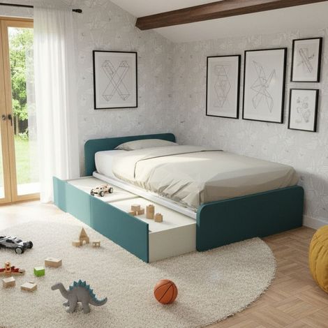 Letto 1 piazza e mezza con cassettoni, personalizzabile e facile montaggio - Verde Petrolio (1/5)