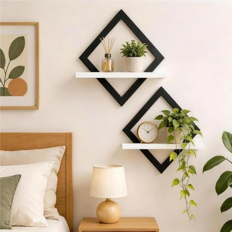 Étagères en Bois pour la Décoration Murale Blanc Étagère Murale Bohème Moderne Support Mural en Bois pour la Cuisine, la Chambre, la Salle de Bain, Salon,Dortoir (1/5)