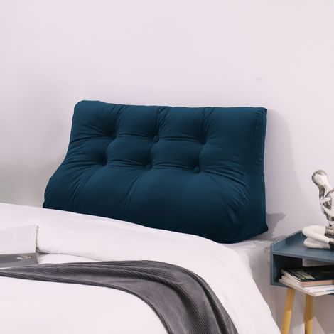 VERCART Cuscino da lettura a cuneo, triangolare, supporto per letto, schienale, poggiatesta, supporto per la schiena, cuscino decorativo, velluto blu100 x 25 x 55 cm