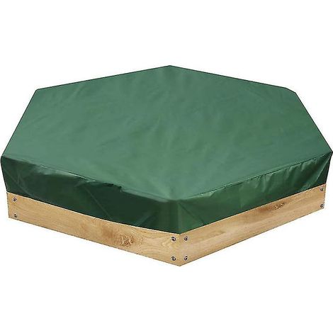 Bâche de protection imperméable et anti-poussière pour bac à sable/piscine, forme hexagonale verte, avec cordon de serrage - 140 x 110 cm (1/4)