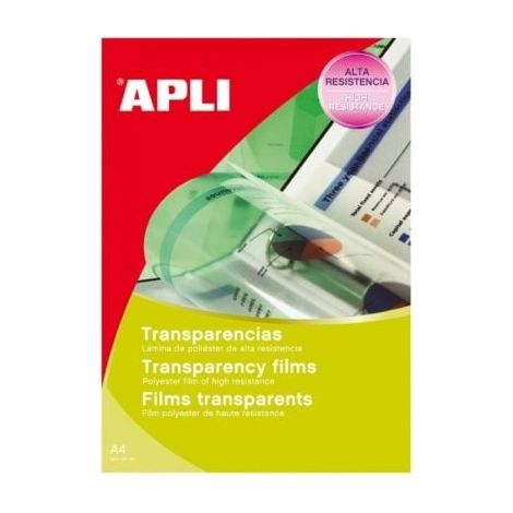 Transparencias sin banda Apli 01268/ DIN A4/ 100 Micras/ 20 Hojas